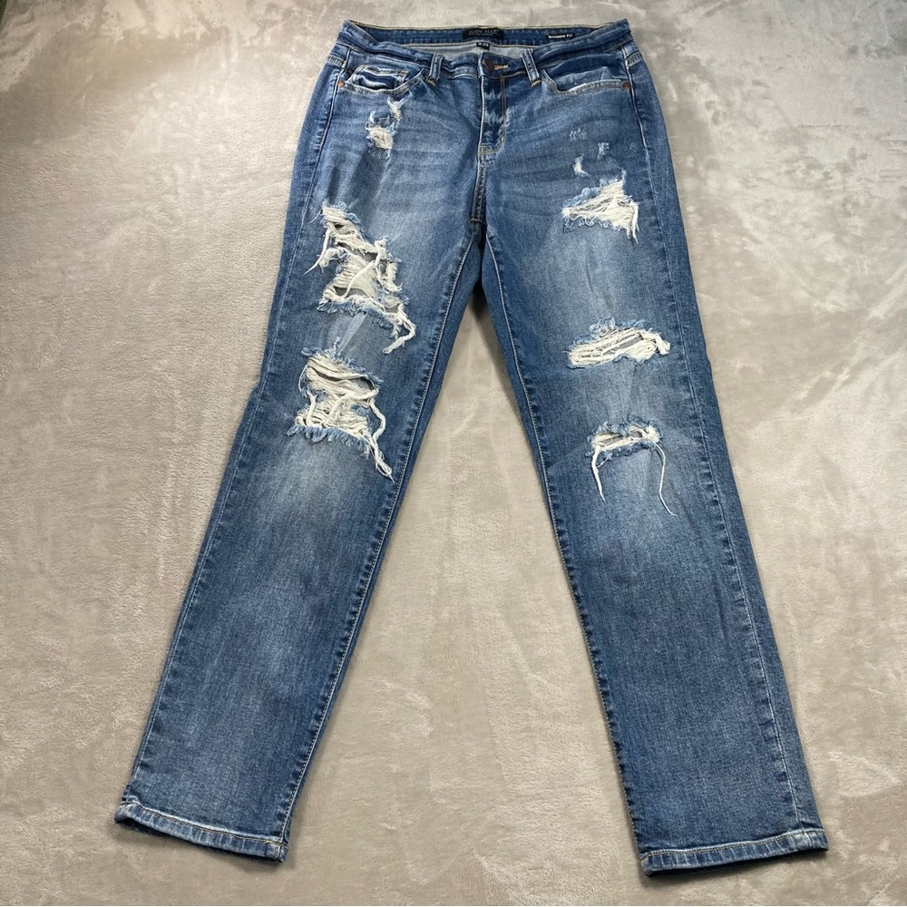 Judy Blue Mid Rise Boyfriend Fit Distressed Jeans Women's Sz 9/29 Medium Wash